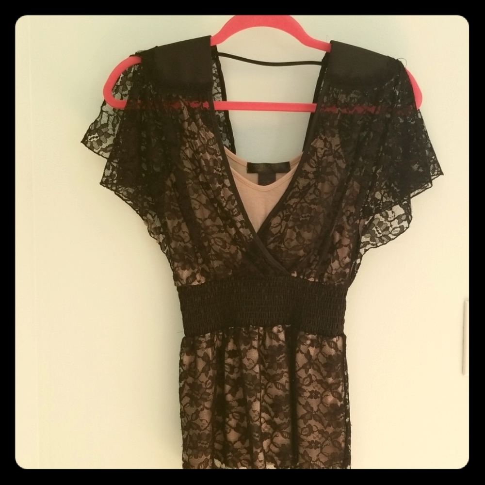 Black lace surplice top